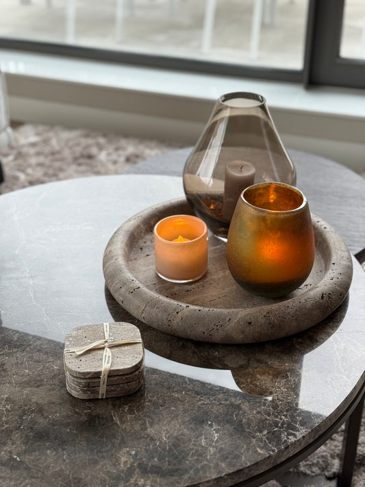 Titanium travertine dienblad rond met rand 36D