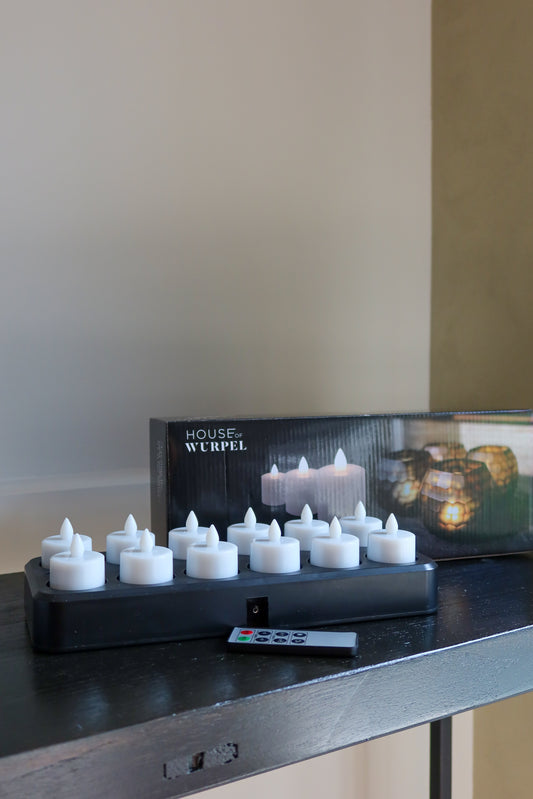 Led lampjes (waxinelichten) 12x oplaadbaar met afstandsbediening Plug & Play