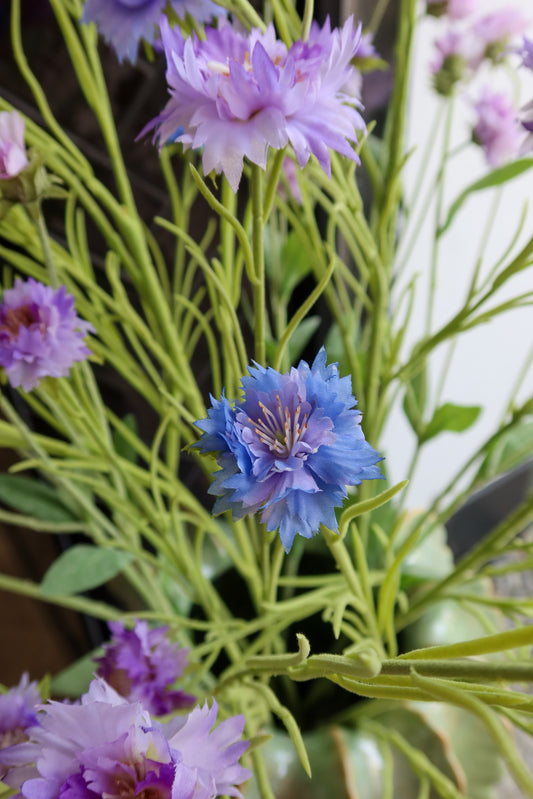 Korenbloemen zijden set van 8x paars/blauwtinten 90cm