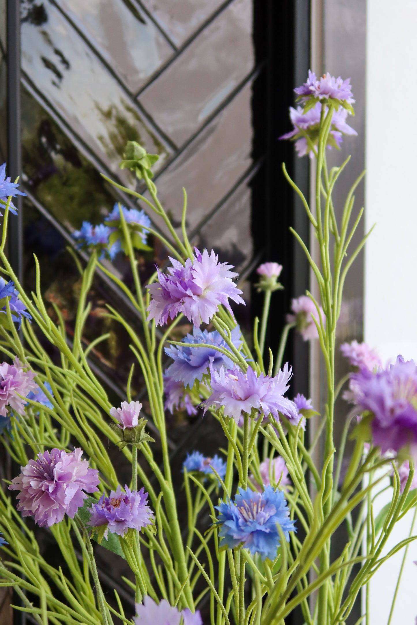 Korenbloemen zijden set van 8x paars/blauwtinten 90cm