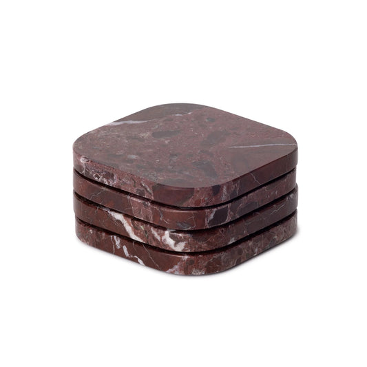Marmer onderzetters - organisch - rood - set van 4 stuks - 10x10x1cm