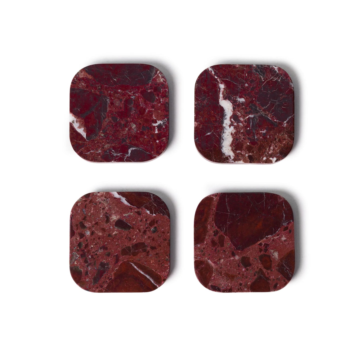 Marmer onderzetters - organisch - rood - set van 4 stuks - 10x10x1cm