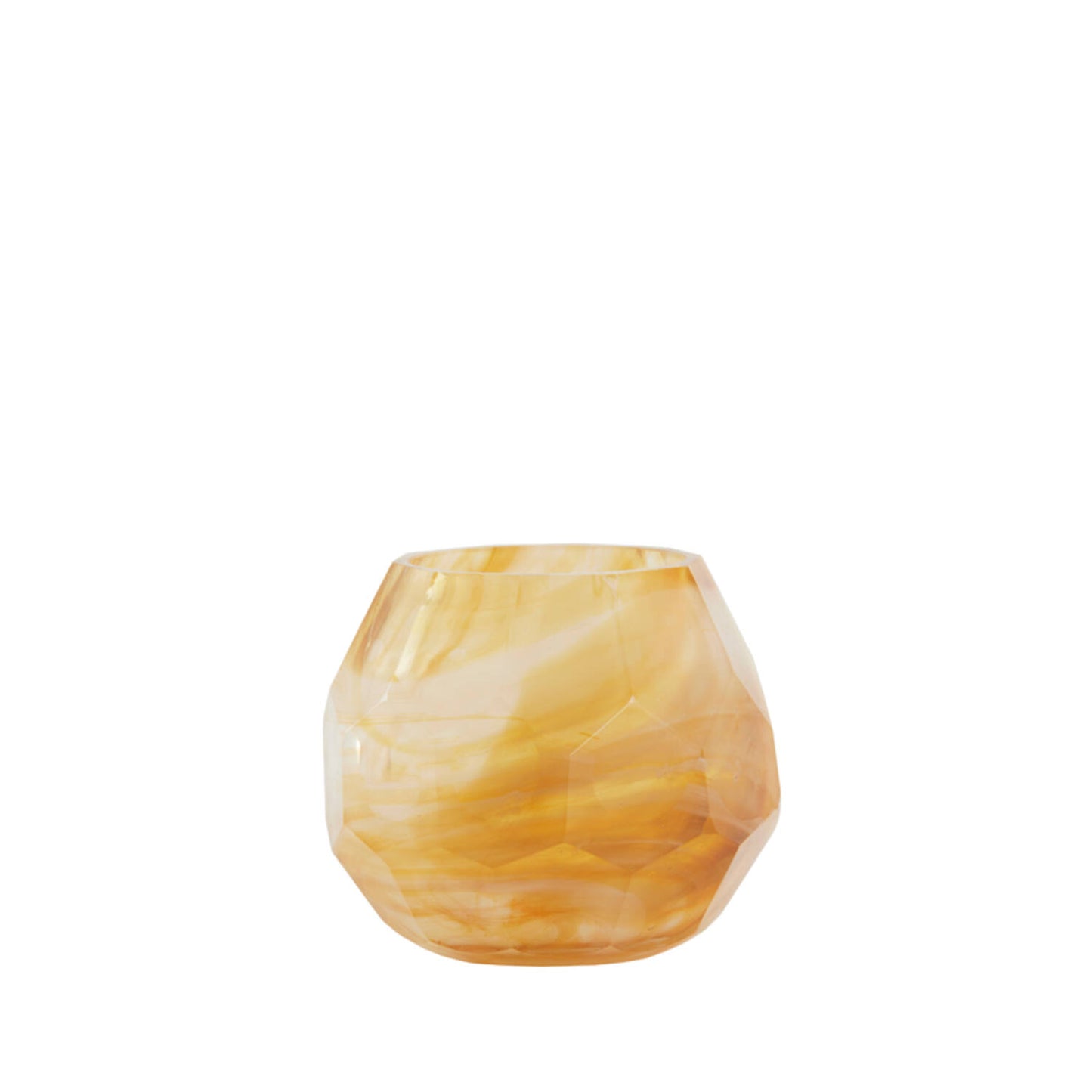 Theelicht Ø12x10 cm ELIZA glas okergeel/wit/beige