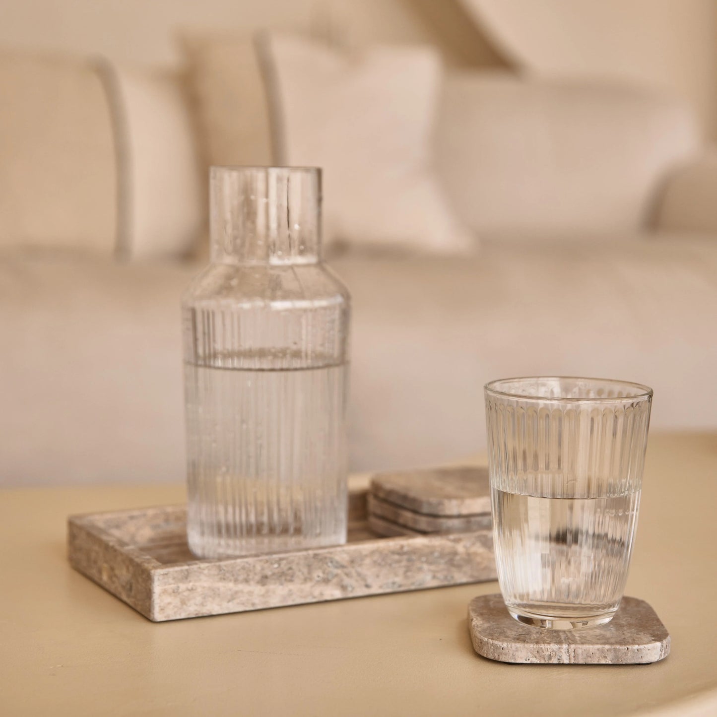 Titanium travertine onderzetter - organisch - set van 4 stuks - 10x10x1cm