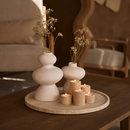 Travertine dienblad rond met rand 45cm