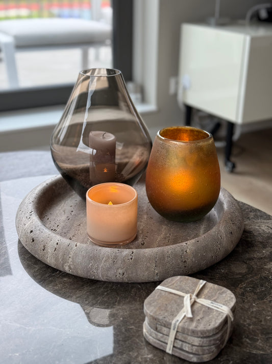 Titanium travertine dienblad rond met rand 36D
