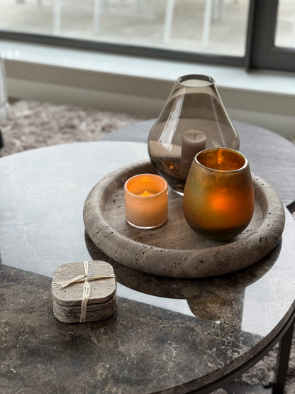Titanium travertine dienblad rond met rand 36D