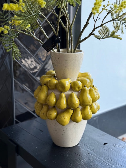 Vaas Peren keramiek 39hx13b beige/groen/geel