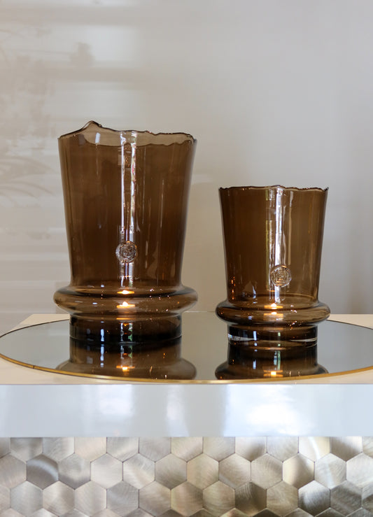 Windlicht XL handgeblazen rookglas 42Hx28,5D