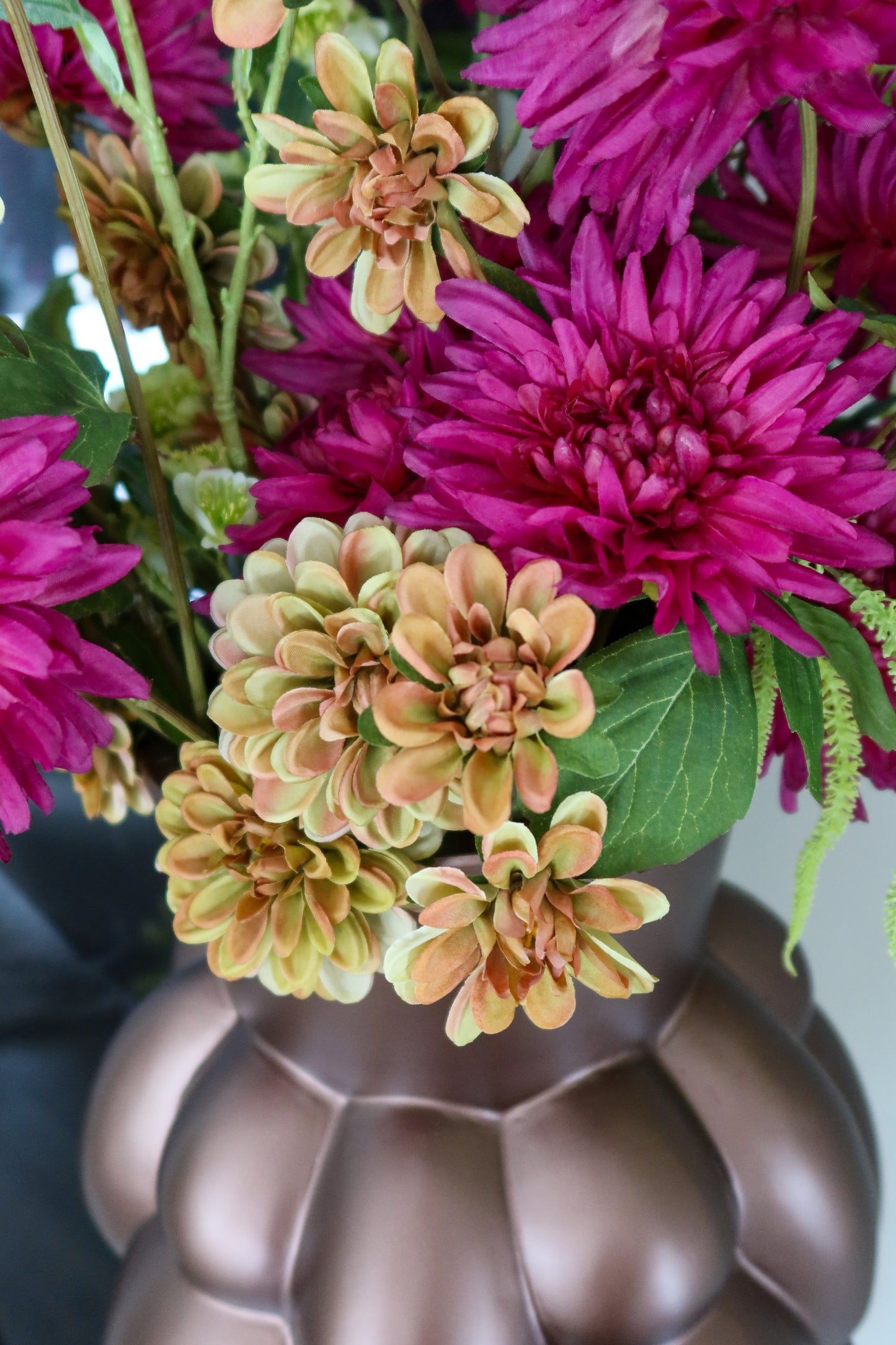 Zijden boeket XXL: Fall is coming Groen/Wit/Bruin/Fuchsia-Paars