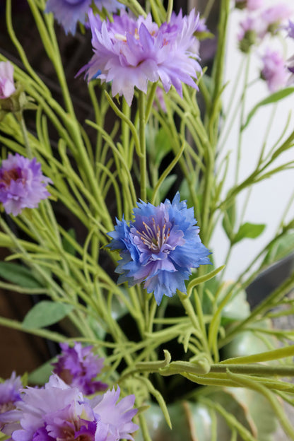 Korenbloemen zijden set van 8x paars/blauwtinten 90cm