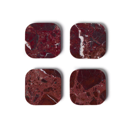 Marmer onderzetters - organisch - rood - set van 4 stuks - 10x10x1cm