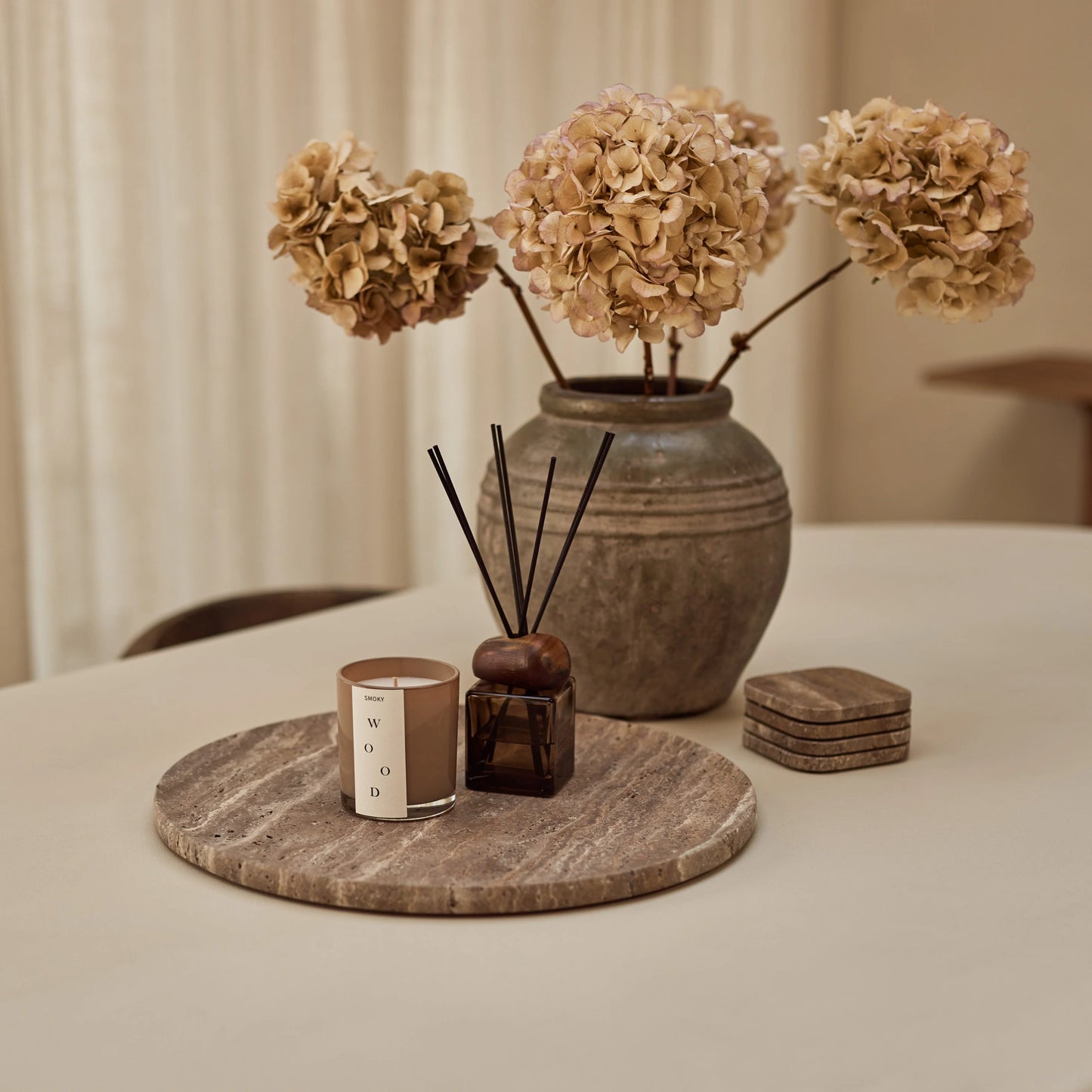 Titanium travertine dienbland rond 40cm